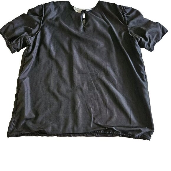 Michel Antoni Top Womens 2X Black Short Sleeve Sequined Silk Witchy Goth Retro - Picture 8 of 15